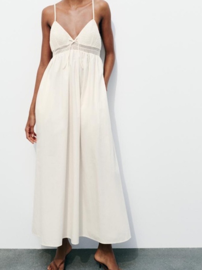 Zara Cream Smocked Bodice Maxi Dress S Nwt